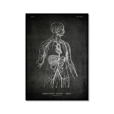 Imagem de Arte vintage de anatomia humana – pintura em tela de educação médica esqueleto humano gaiola cérebro coração anatomia pôster para decoração de casa de clínica hospitalar (SKU4,20.3x30.5 cm = (20 x 30