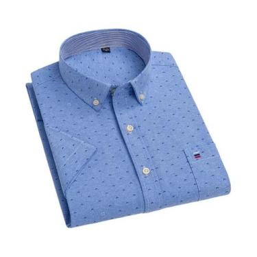 Imagem de Camisa Social Masculina 100% Algodão Oxford De Manga Curta Xadrez Ajus