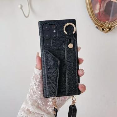 Imagem de Case Capinha Crossbody Luxo Alça Ajustável E Porta-Cartão Couro PU S25Ultra (preto)