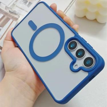 Imagem de HJZSZX Capa magnética transparente para Samsung S25 Plus com carregamento sem fio e capa fina de acrílico (para Samsung S25 Plus/azul profundo)