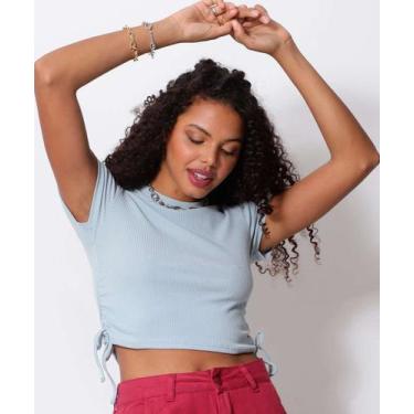 Imagem de Blusa Cropped Feminina Drapeada Amarração Marisa-43007, Azul, PP
