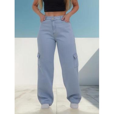 Imagem de Calça Wide Leg Cargo Juvenil Jeans - UJEANS, Jeans clara, 14