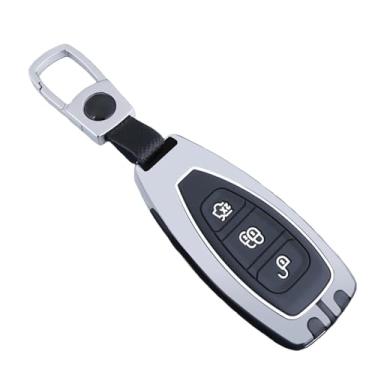 Imagem de Capa de liga + sílica gel para chave remota de carro compatível com Ford Focus 3 4 ST Mondeo MK3 MK4 Fiesta Fusion Kuga 2013 2014 2015 2017 2018(Silver Set 1)