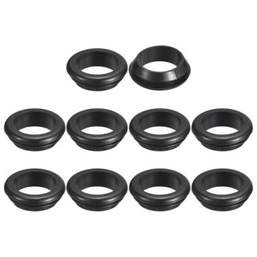 Imagem de 10 peças de ilhós de borracha, 23 mm ID 28 mm furo de perfuração dupla face oco firewall plugues de fiação elétrica redonda, preto