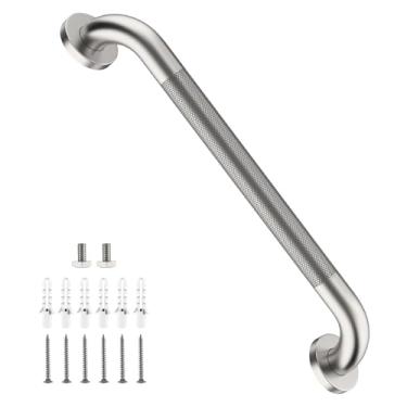 Imagem de Barra de apoio para chuveiro de 50 cm, barra de apoio iHansee de níquel escovado para banheiro com aderência serrilhada antiderrapante, barras de segurança de banho de aço inoxidável com suporte para