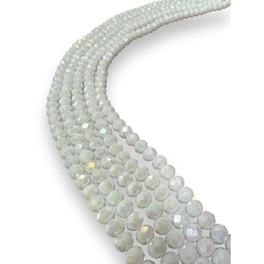 Imagem de Fio de Cristal Achatado 8mm com Furo para Bijuterias e Artesanato – Kit 5 Fios de Contas de Vidro Coloridas (Branco Leitoso Boreal)