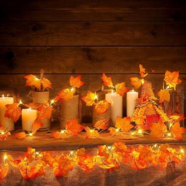 Imagem de Cordão de luzes de folha de bordo, 20 LEDs, guirlanda de outono, para decoração de outono e ambientes internos e externos, decoração de festa de Ação de Graças em casa