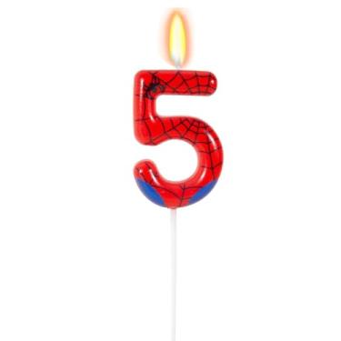 Imagem de Velas de aniversário de aranha, velas com números de teia de aranha para bolo, preto e vermelho, número 1, topo de bolo para velas temáticas de jogos, decoração de aniversário, celebrações