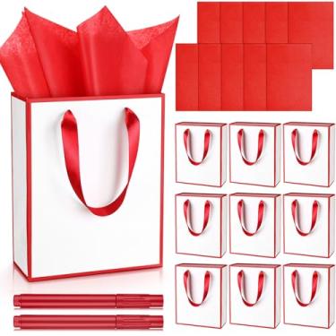 Imagem de Yeaqee Pacote com 10 sacos metálicos para presente de papel com alças de papel de seda Thank You 5 Senses Gift Bag for His Her Birthday Christmas Baby Shower Groomsmen Bridal Favor 23 x 7 cm (branco