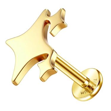 Imagem de ZELORES Brincos de cartilagem de titânio G23 com costas planas de 16 G para mulheres, piercing de tragus, roscado internamente, com costas planas, labret helix, concha, piercing, Titânio, Zircônia