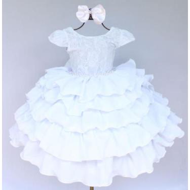 Imagem de Vestido Infantil Daminha Casamento Luxo Com Tiara - festa luxo, Branco