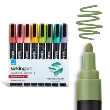 Imagem de KINGART Canetas de giz líquido (472-8D), cores vintage, tinta acrílica à base de água, não tóxicas, redondas reversíveis de 2 mm/cinzel ponta de 4 mm, para várias superfícies, 8 unidades