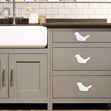 Imagem de Lindos puxadores de cerâmica em forma de pássaro, puxadores de gaveta para armário, acessórios de móveis de escritório doméstico, para armários, gavetas, cozinha, quarto, banheiro (branco)