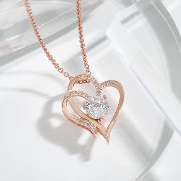 Imagem de Colar com pingente de coração para mulheres, LoveJewelry para casamento, aniversário, dia dos namorados, One size, Cobre, Zircônia cúbica