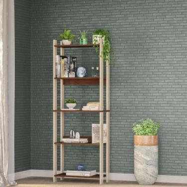 Imagem de Estante Industrial Organizadora Multiuso com 5 Prateleiras | Sapateira para Sala Cozinha Quarto Livros(Off White-Castanho)