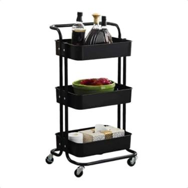 Imagem de Carrinho Organizador Multiuso com 3 Prateleiras | Carrinho de Aço com Rodas para Cozinha Salão Estética(Preto)