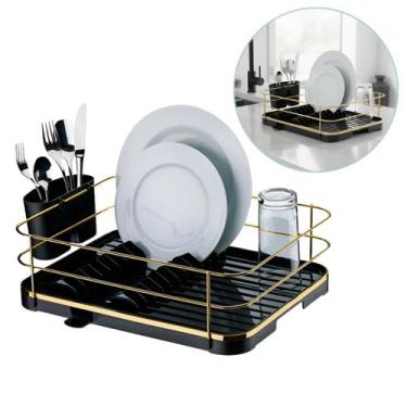 Imagem de Escorredor Secador De Louça Cozinha Porta Pratos Talheres Preto E Dour