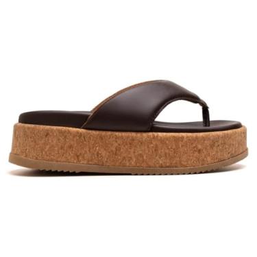 Imagem de Sandália Papete Feminina Plataforma Birken Asa Delta Macia, Bege Claro, com Tira Cruzada (Café, BR, Adulto, Numérico, 37)