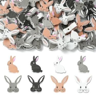 Imagem de Ipotkitt 80 peças, 8 estilos, contas de coelho de madeira impressas, contas espaçadoras de animais de páscoa para fazer joias, chaveiros, pulseira, colar, brincos, artesanato, decoração de casa