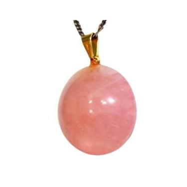 Imagem de Colar Disco Liso Quartzo Rosa Pedra Natural Pino Dourado - CristaisdeC