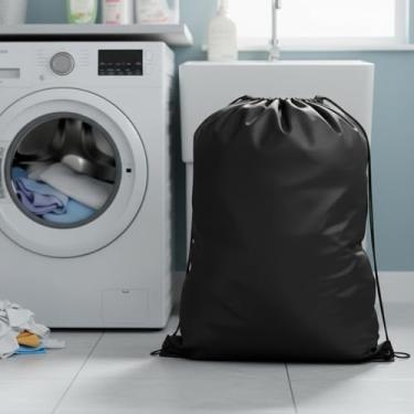 Imagem de Saco de lavanderia grande, sacos de lavanderia resistentes e laváveis com cordão, saco organizador de roupas para acampamento, viagem para casa, 61 x 89 cm