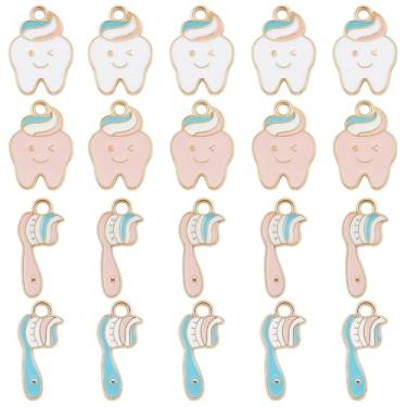 Imagem de SUNNYCLUE 1 caixa, 80 peças, 4 estilos, amuletos de escova de dentes, amuleto em forma de dente, liga esmaltada, fofo, dentista, dental, pasta de dentes, pingentes para fazer joias, artesanato