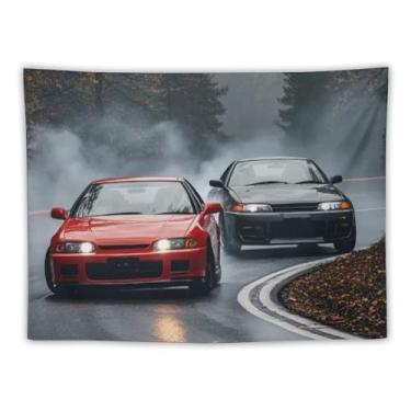 Imagem de HouLaiZhe JDM Tapeçaria de carro Drift carro esportivo R32 Vs S15 legal Jdm pendurado na parede quarto decoração de casa tapeçarias estética piquenique decoração de parede arte de parede para