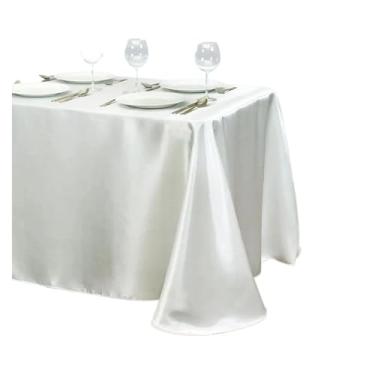 Imagem de Toalha de mesa de cetim de cor sólida, sobreposição, toalha de mesa, aniversário, casamento, banquete, restaurante, festival, festa (bege, 145 x 200 cm)