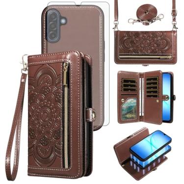 Imagem de Asuwish Capa de celular para Samsung Galaxy A17 5G carteira com zíper destacável com protetor de tela de vidro temperado alça de pulso transversal mandala flor flip porta-cartão A 17 17A 4G mulheres