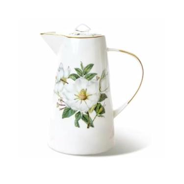 Imagem de Jarra de água de 1200 ml com tampa e alça de osso, chaleira, vintage, jarro de água, cozinha, bebidas frias ou quentes, pote de suco de café, garrafa de água (branca)