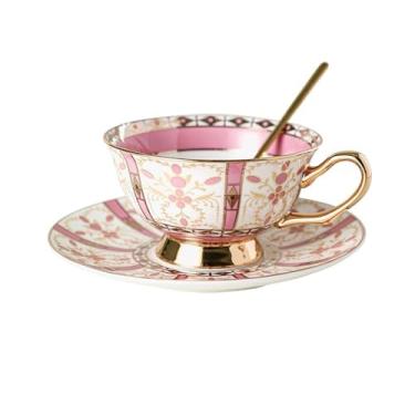 Imagem de Xícara de chá da tarde retrô moderna de alta qualidade para cinema e televisão xícara de café leve com pires e colher (rosa)