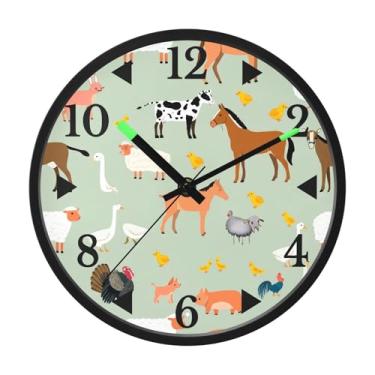 Imagem de STAYTOP Relógio de parede LED de animais de fazenda para quarto com brilho noturno, relógios de parede silenciosos de 30 cm para decoração de sala de estar, controle de som, relógio de parede moderno