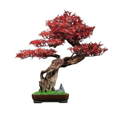 Imagem de Bonsai artificial simulação de árvore de bordo vermelho ornamentos de bonsai entrada interna hotel madeira plantas verdes decorações em vaso árvore bonsai artificial