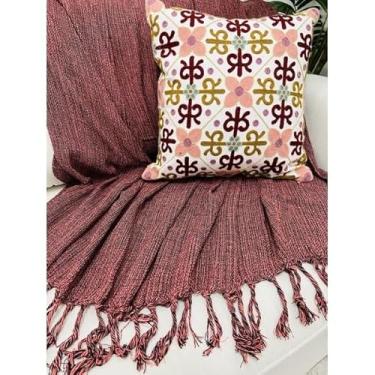 Imagem de Manta Para Sofá Gigante 100% Algodão Artesanal | Cobertura Decorativa para Sofá ou Cama, Franja Feita à Mão, Charme e Conforto(Cobre)