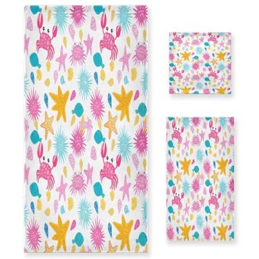 Imagem de xigua Conjunto de toalhas de banheiro de caranguejos coloridos absorvente macio 3 peças toalha de banho toalha de mão toalhas decorativas para banheiro, academia, hotel, praia, piscina