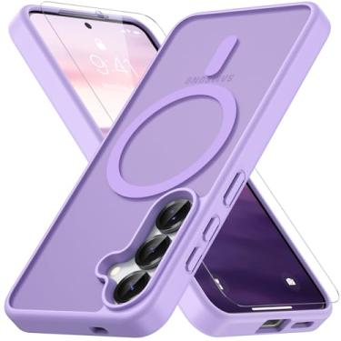 Imagem de Vansdon Capa para Samsung Galaxy S24 / S25, compatível com MagSafe, capa protetora fina fosca translúcida magnética com 1 protetor de tela - proteção contra quedas de grau militar (roxo claro)