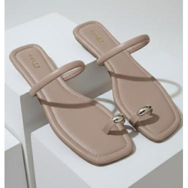 Imagem de Rasteirinha Sandália Feminina de Dedo com aplicação ABS dourado delica