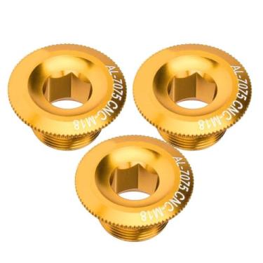 Imagem de Chiffonade 3 peças de parafusos de tampa de manivela de bicicleta de liga de alumínio de 18 mm - Porcas de eixo e parafusos de roda de corrente para pedaleira de montanha e estrada (ouro)