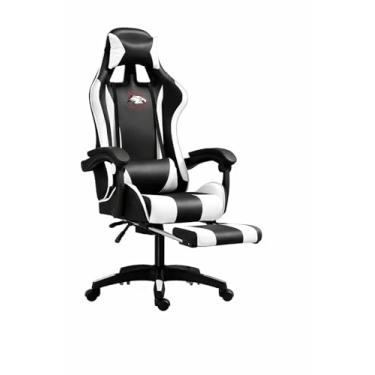 Imagem de Cadeira Gamer Ergonômica com Apoio para Pés, Reclinável, Design Esportivo com Suporte Lombar e Cervical (Preta e Branca)