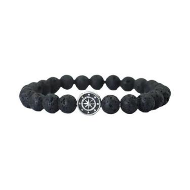 Imagem de Pulseira Masculina Viking Pirata Com Bússola, Pedra Natural Genuína Ol