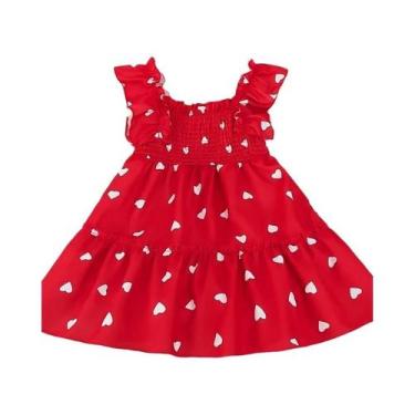 Imagem de Vestido Vermelho Sem Mangas Com Estampa De Corações Para Bebês Meninas