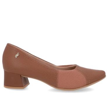 Imagem de Usaflex, Sapato Scarpin Fem Usaflex Couro/Tecido Marrom AL3802003 Tamanho:37;Cor:Marrom;Gênero:Feminino