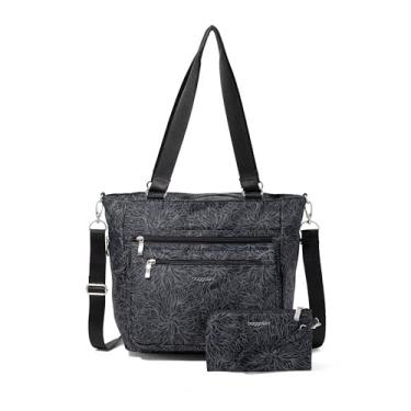 Imagem de Baggallini Bolsa feminina moderna para compras de 38,9 cm x 29,5 cm - Leve para viagem de trabalho, Estampa Midnight Blossom, One Size, Baggallini Sacola moderna para o dia a dia – Bolsa feminina de