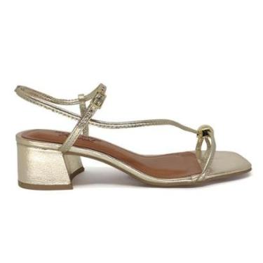 Imagem de Sandália Dourada Feminina Bottero Salto Grosso Elegante-Feminino