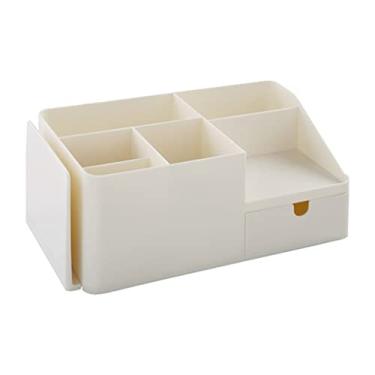 Imagem de BAILAI Organizador de mesa de escritório suporte de caneta de armazenamento lápis de mesa artigos diversos papelaria caixa de crachá material escolar de escritório (cor: bege, tamanho: 28 x 15,6 x 12