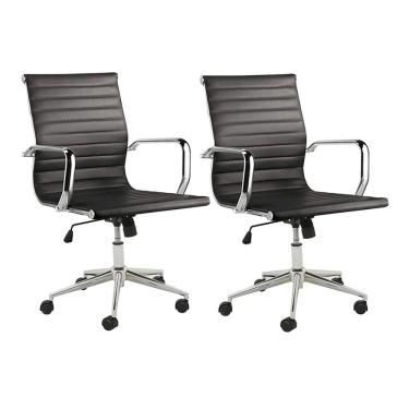 Imagem de Kit 2 Cadeiras Executivas Escritório Royal Baixa PU Sintético Preta - Gran Belo