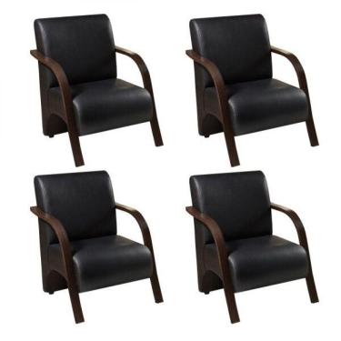 Imagem de Kit 4 Poltronas 1 Lugar Vênus Madeira Courino Preto