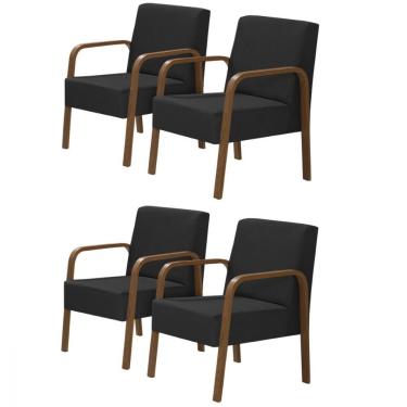Imagem de Kit 4 Poltrona Jade 1 Lugar Pé Madeira D Salla Courino Preto.