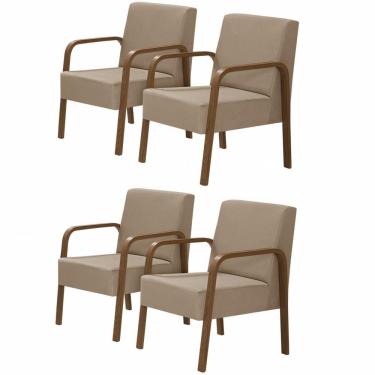 Imagem de Kit 4 Poltrona 1 Lugar Jade Braço Madeira Cappuccino.