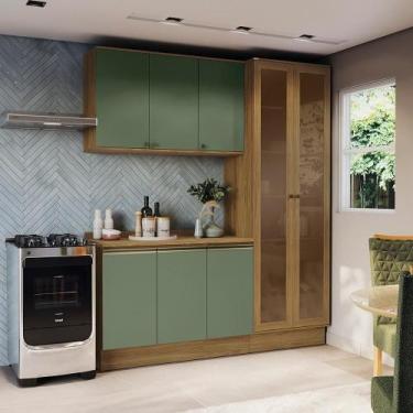 Imagem de Armário De Cozinha Compacta 100% Mdf 192cm Nogueira/verde Celeste Kapp